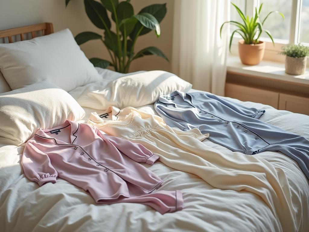 Pyjamas colorés sur un lit ensoleillé